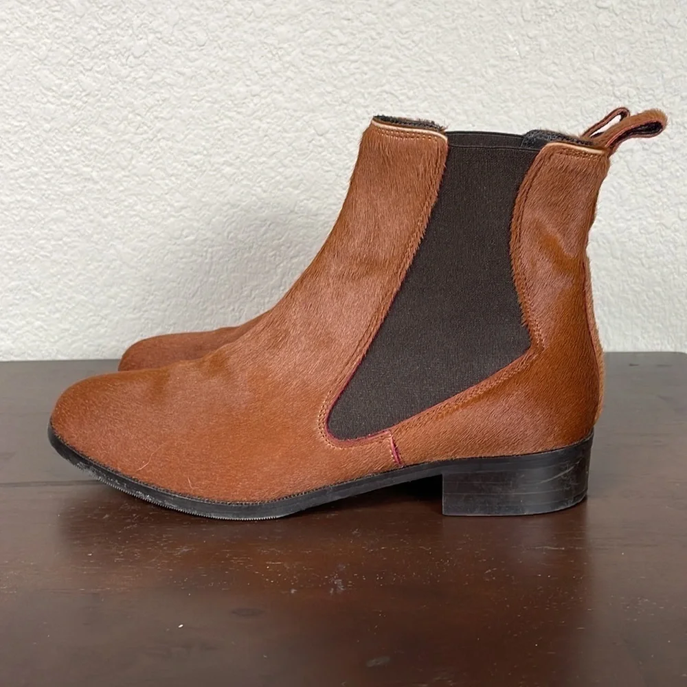 LK Bennett Ornella Calf Hair Chelsea Boots Natural Tan Camel Sz 36